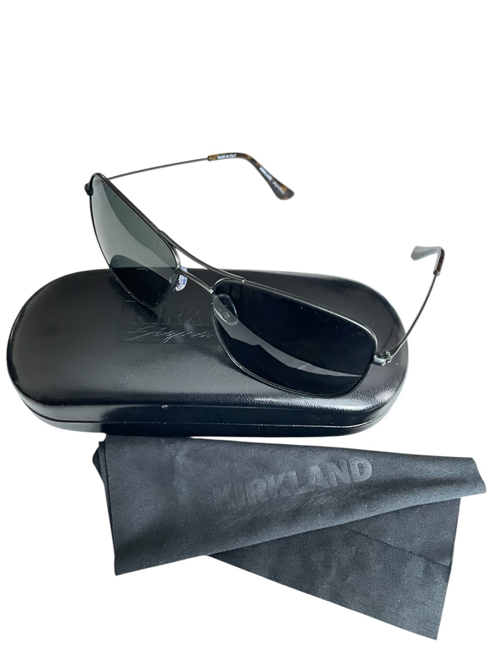 Kirkland Signature M34 Polarized Men's Gunmetal Made in Italy Sunglasses & Case